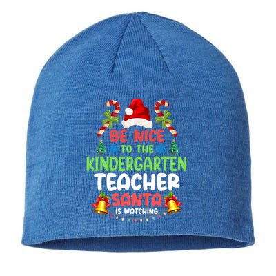 Be Nice To The Kindergarten Teacher Santa Is Watching Xmas Gift Sustainable Beanie