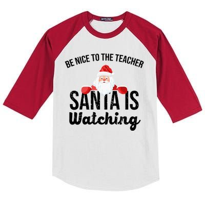 Be Nice To The Teacher Santa Is Watching Kids Colorblock Raglan Jersey