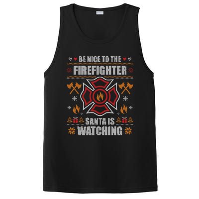 Be Nice To The Firefighter Ugly Christmas Sweater Fire Cute Gift PosiCharge Competitor Tank