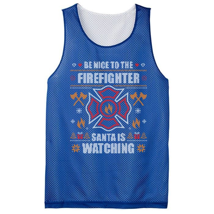 Be Nice To The Firefighter Ugly Christmas Sweater Fire Cute Gift Mesh Reversible Basketball Jersey Tank