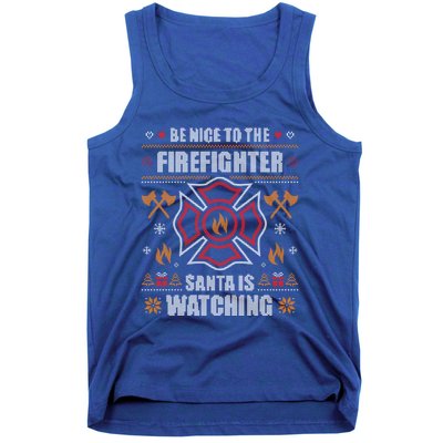 Be Nice To The Firefighter Ugly Christmas Sweater Fire Cute Gift Tank Top