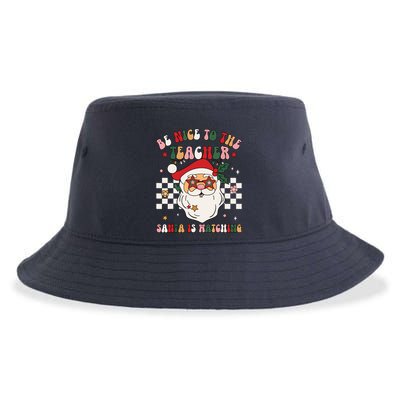 Be Nice To The Teacher Santa Is Watching Retro Christmas Sustainable Bucket Hat