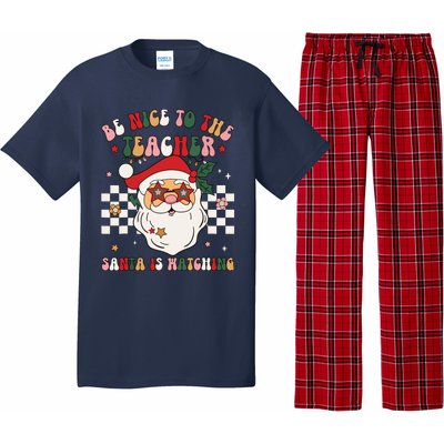 Be Nice To The Teacher Santa Is Watching Retro Christmas Pajama Set