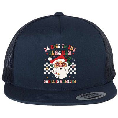 Be Nice To The Teacher Santa Is Watching Retro Christmas Flatbill Hat