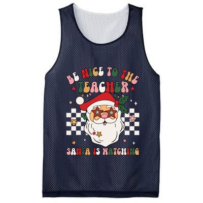 Be Nice To The Teacher Santa Is Watching Retro Christmas Mesh Reversible Basketball Jersey Tank