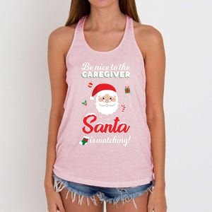 Be Nice To The Caregiver Santa Is Watching Xmas Claus Cute Gift Women's Knotted Racerback Tank