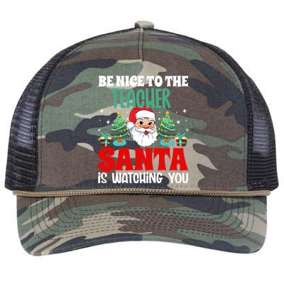 Be Nice To The Teacher Santa Is Watching You Christmas Teach Cool Gift Retro Rope Trucker Hat Cap