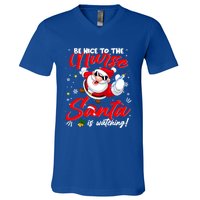 Be Nice To The Nurse Santa Is Watching Xmas Naughty Gift V-Neck T-Shirt