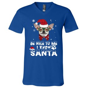 Be Nice To Me I Know Santa Chihuahua Dog Christmas Xmas Funny Gift V-Neck T-Shirt