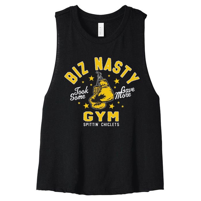 Biz Nasty Took Some Gave More Gym Spittin’ Chiclets Women's Racerback Cropped Tank