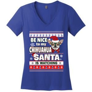 Be Nice To Me I Know Santa Chihuahua Dog Funny Christmas Gift Women's V-Neck T-Shirt