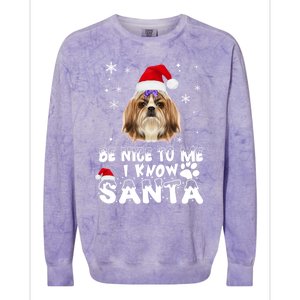 Be Nice To Me I Know Santa Shih Tzu Dog Christmas Xmas Gift Colorblast Crewneck Sweatshirt