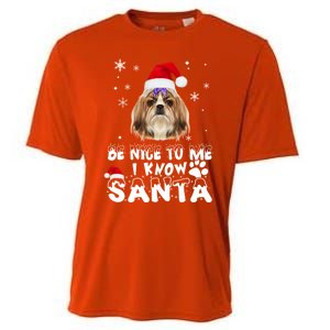 Be Nice To Me I Know Santa Shih Tzu Dog Christmas Xmas Gift Cooling Performance Crew T-Shirt