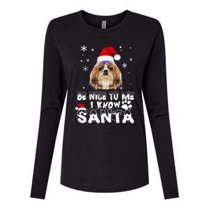 Be Nice To Me I Know Santa Shih Tzu Dog Christmas Xmas Gift Womens Cotton Relaxed Long Sleeve T-Shirt