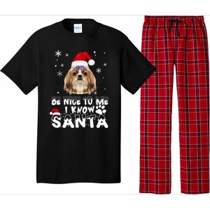 Be Nice To Me I Know Santa Shih Tzu Dog Christmas Xmas Gift Pajama Set