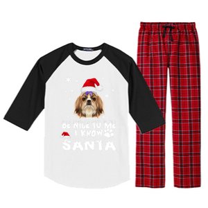 Be Nice To Me I Know Santa Shih Tzu Dog Christmas Xmas Gift Raglan Sleeve Pajama Set