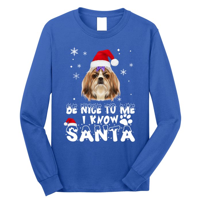 Be Nice To Me I Know Santa Shih Tzu Dog Christmas Xmas Gift Long Sleeve Shirt