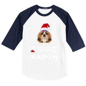 Be Nice To Me I Know Santa Shih Tzu Dog Christmas Xmas Gift Baseball Sleeve Shirt