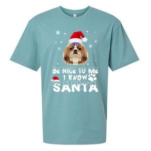 Be Nice To Me I Know Santa Shih Tzu Dog Christmas Xmas Gift Sueded Cloud Jersey T-Shirt