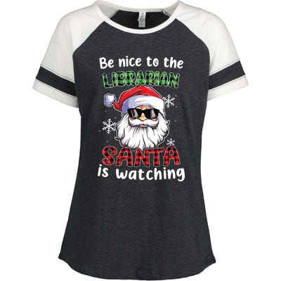 Be Nice To The Librarian Santa Is Watching Christmas Xmas Enza Ladies Jersey Colorblock Tee