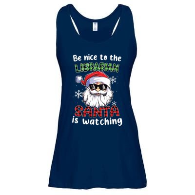 Be Nice To The Librarian Santa Is Watching Christmas Xmas Ladies Essential Flowy Tank