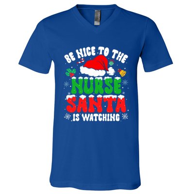 Be Nice To The Nurse Santa Is Watching Nursing Christmas Gift V-Neck T-Shirt