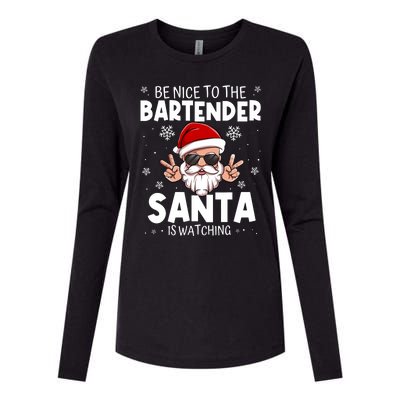 Be Nice To The Bartender Santa Is Watching Funny Christmas Womens Cotton Relaxed Long Sleeve T-Shirt