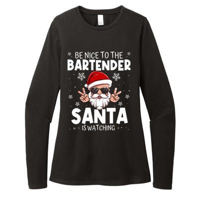 Be Nice To The Bartender Santa Is Watching Funny Christmas Womens CVC Long Sleeve Shirt