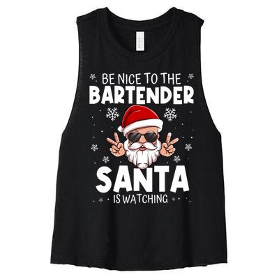 Be Nice To The Bartender Santa Is Watching Funny Christmas Women's Racerback Cropped Tank