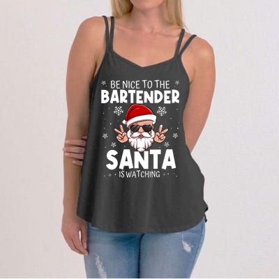 Be Nice To The Bartender Santa Is Watching Funny Christmas Women's Strappy Tank