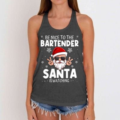 Be Nice To The Bartender Santa Is Watching Funny Christmas Women's Knotted Racerback Tank