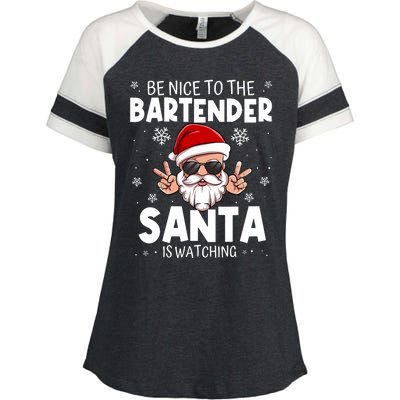 Be Nice To The Bartender Santa Is Watching Funny Christmas Enza Ladies Jersey Colorblock Tee