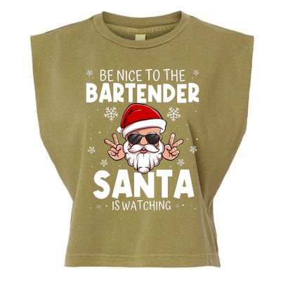 Be Nice To The Bartender Santa Is Watching Funny Christmas Garment-Dyed Women's Muscle Tee