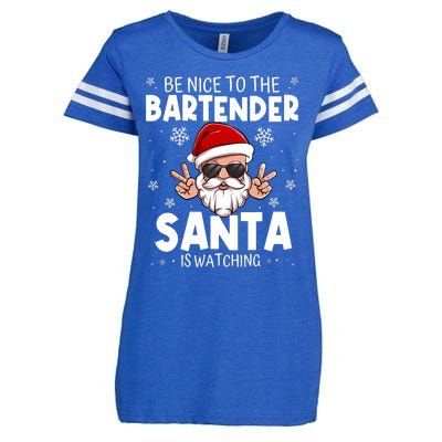 Be Nice To The Bartender Santa Is Watching Funny Christmas Enza Ladies Jersey Football T-Shirt