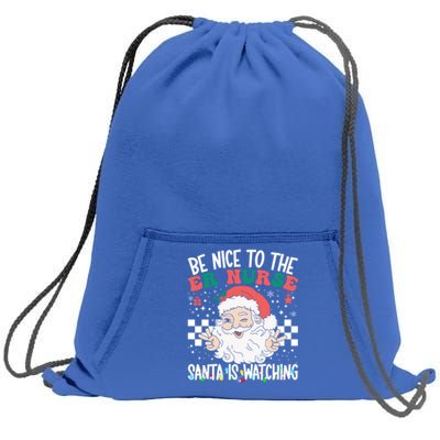 Be Nice To The Er Nurse Santa Is Watching Christmas Nursing Gift Sweatshirt Cinch Pack Bag