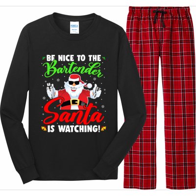 Be Nice To The Bartender Santa Is Watching Xmas Bartender Gift Long Sleeve Pajama Set