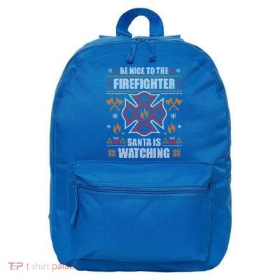 Be Nice To The Firefighter Ugly Christmas Sweater Fire Cool Gift 16 in Basic Backpack
