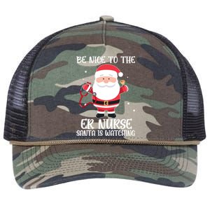 Be Nice To The Er Nurse Santa Is Watching Nursing Christmas Meaningful Gift Retro Rope Trucker Hat Cap