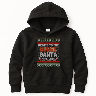 Be Nice To The Nurse Santa Is Watching Ugly Christmas Sweater Kids Hoodie