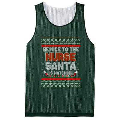 Be Nice To The Nurse Santa Is Watching Ugly Christmas Sweater Mesh Reversible Basketball Jersey Tank