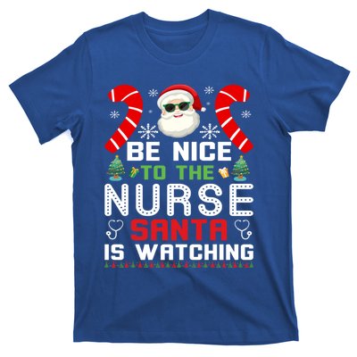 Be Nice To The Nurse Santa Is Watching Funny Christmas Nurse Gift T-Shirt