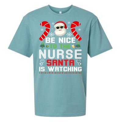 Be Nice To The Nurse Santa Is Watching Funny Christmas Nurse Gift Sueded Cloud Jersey T-Shirt