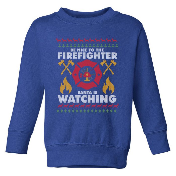 Be Nice To The Firefighter Xmas Perfect For Christmas Gift Toddler Sweatshirt