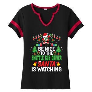 Be Nice To The Shuttle Bus Driver Santa Christmas Ladies Halftime Notch Neck Tee