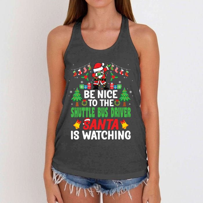 Be Nice To The Shuttle Bus Driver Santa Christmas Women's Knotted Racerback Tank