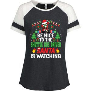 Be Nice To The Shuttle Bus Driver Santa Christmas Enza Ladies Jersey Colorblock Tee