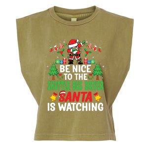 Be Nice To The Shuttle Bus Driver Santa Christmas Garment-Dyed Women's Muscle Tee