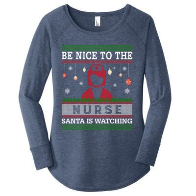 Be Nice To The Nurse Santa Is Watching Ugly Sweater Gift Women's Perfect Tri Tunic Long Sleeve Shirt