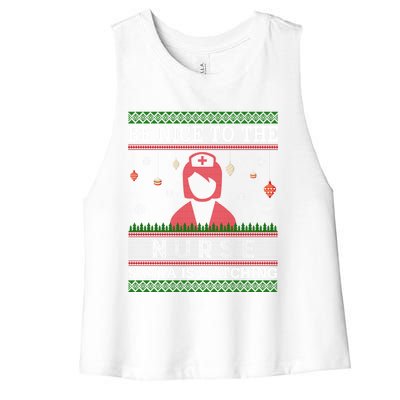 Be Nice To The Nurse Santa Is Watching Ugly Sweater Gift Women's Racerback Cropped Tank