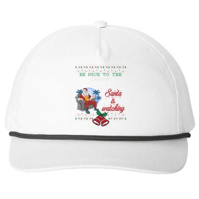 Be Nice To The Doctor Santa Is Watching Christmas Jobs Ugly Cool Gift Snapback Five-Panel Rope Hat